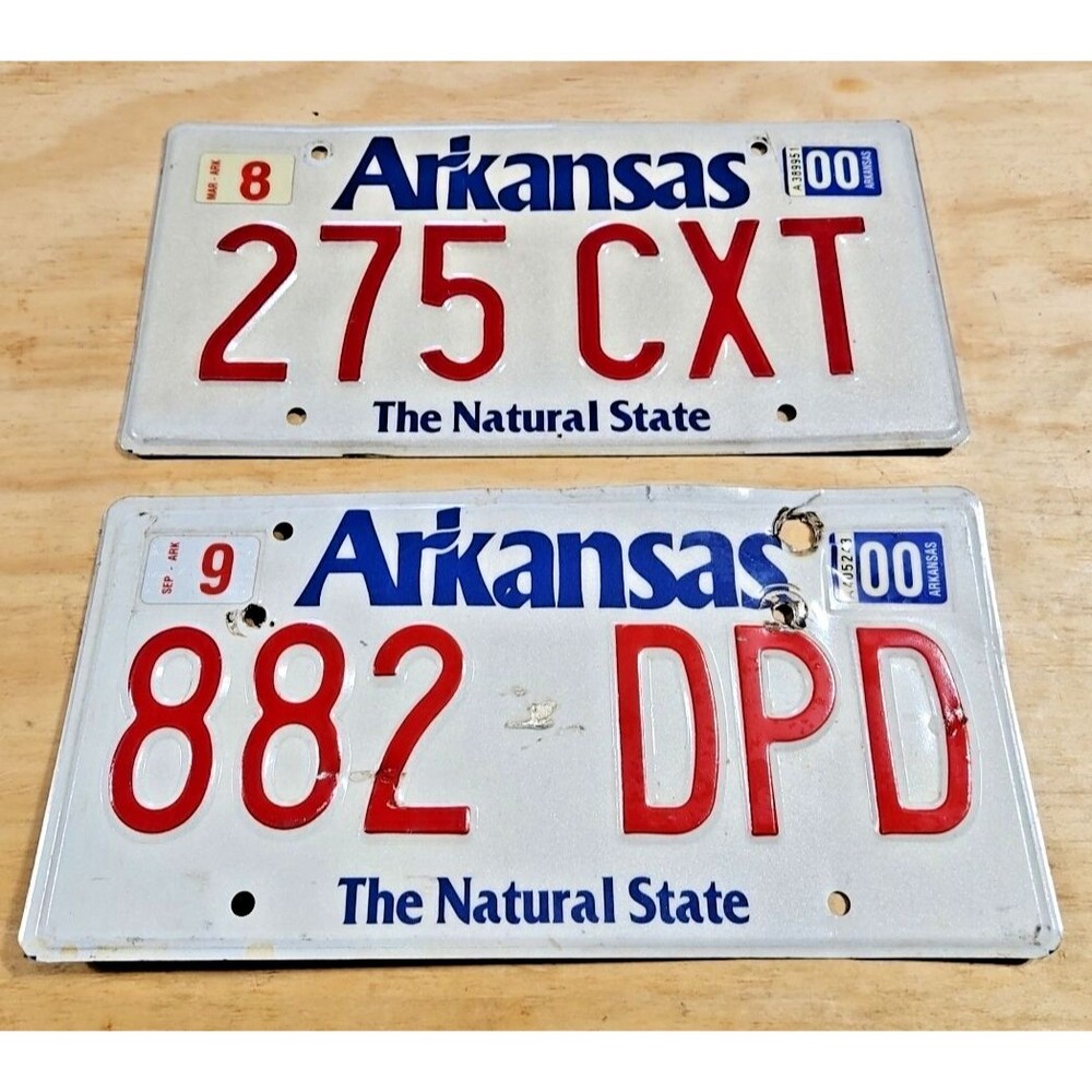 2 vintage Arkansas License Plate "The Natural State" 2000 EXPIRED garage decor